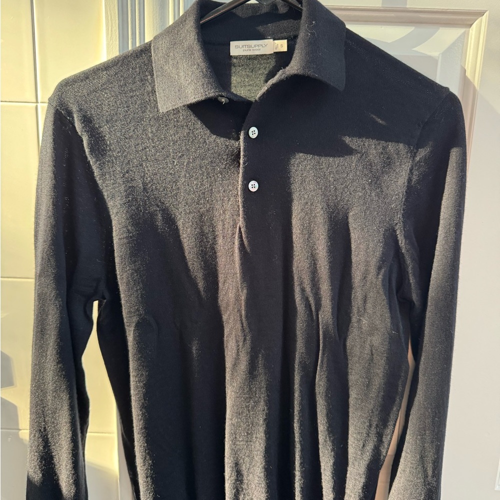 Suitsupply Pure Wool Navy Long Sleeve Polo - Picture 3 of 4